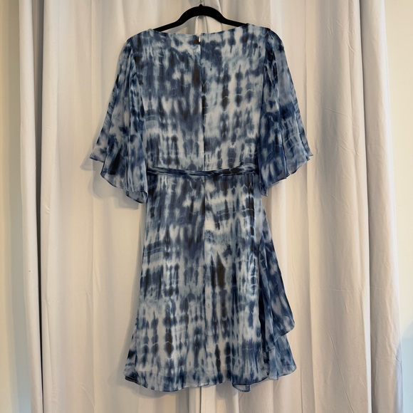 Lauren Ralph Lauren Blue Watercolor Georgette Ruffle Midi Dress Women’s 8 - Picture 4 of 9